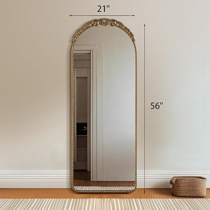 Besdomus Vintage Full Length Mirror: 56"x 21" Large Gold Floor Mirror - Traditional Ornate Baroque for Bedroom/Cloakroom/Entryway/Hallway - Home Decor for Living Room