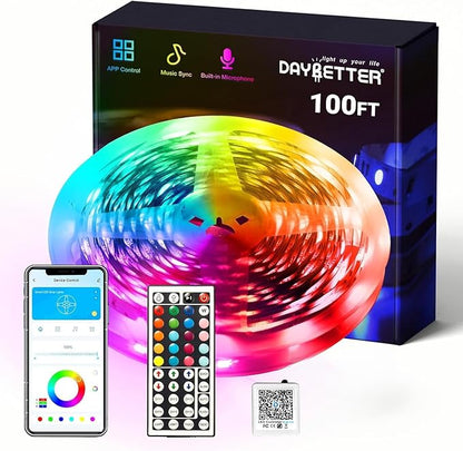 DAYBETTER Smart RGB Led Strip Lights, 100ft Led Lights for Bedroom with App Control, Multicolor Changing Led Light Strips Apply for Home Decor, Living Room, Kitchen, Home Party Decoration
