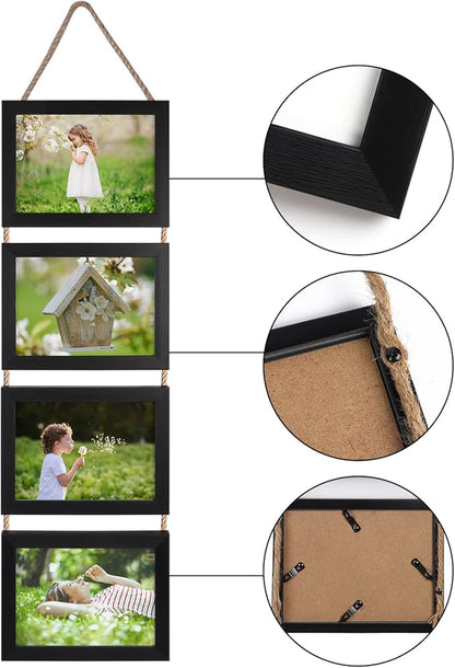 Lavezee 5x7 Hanging Collage Picture Frames Set of 2, Black 8 Opening Horizontal Frame Made to Display 5 x 7 Inch Photo for Wall Decor