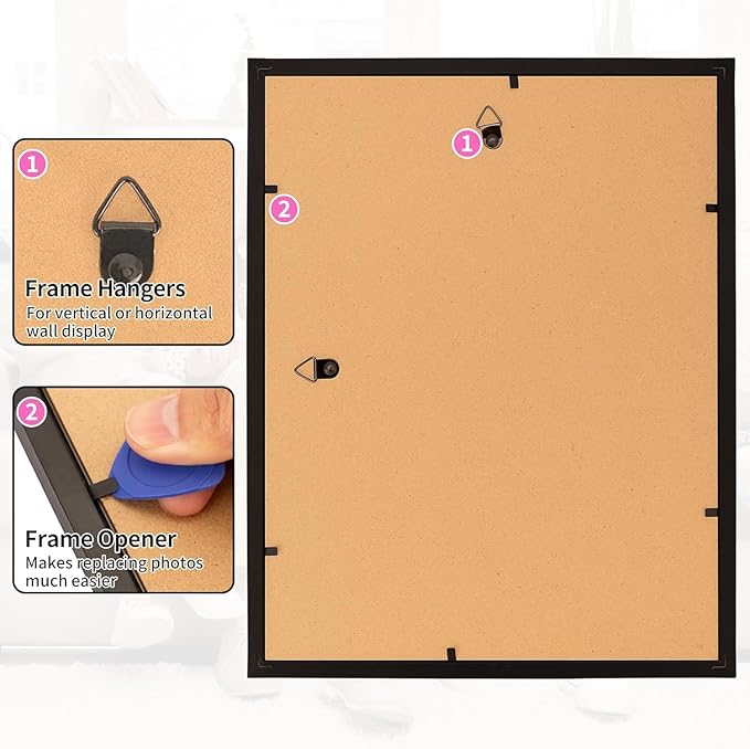 8.5 By 11 Picture Frame, Black Wall Hanging Photo Frames with Shatter Resistant Plexiglass, Display Picture 6x8 with Mat or 8.5 x 11 Without, Diploma Frame for Home Office Wall Decor, 8 Pack