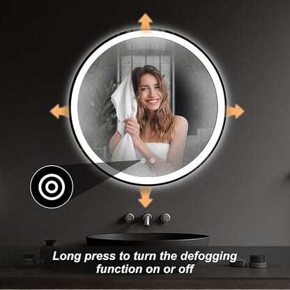 NEWBULIG 28 Inch Round LED Bathroom Wall Mirror with Lights, Light up Vanity Bathroom Mirror for Over Sink, Anti-Fog and Dimmable, Front Light and Backlit, Memory Function, Shatter-Proof, White