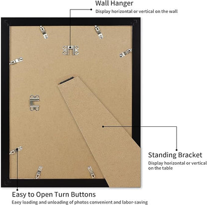 iRahmen 11x14 Picture Frame with Mat 8x10 - High Definition Tempered Glass Wooden Photo Frames for Wall Mounting (Pure Black, Set of 2)
