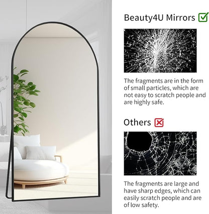 Beauty4U Arched Full Length Mirror 76" x 34", Black Large Full Body Mirror with Stand, Floor Standing & Wall Mounted HD Tempered Glass Dressing Mirror for Bedroom, Living Room, Entryway