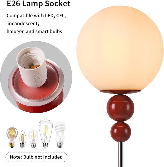 DEC LUCE DECOLUCE LIGHTING Modern Floor Lamps for Living Room, Globe Glass Shade Floor lamp for Bedroom, Standing lamp for Office, Corner(red)