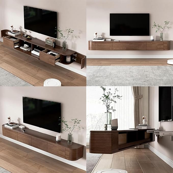 Floating TV Stand Large Floating TV Shelves Wall Mounted Multi Storage Compartment TV Media Console Floating TV Cabinet Bench Under TV Large Storage (White B, 63.0 * 7.9 * 11.8 in)