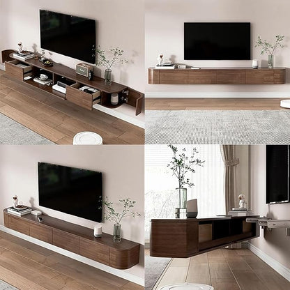 Floating TV Stand Large Floating TV Shelves Wall Mounted Multi Storage Compartment TV Media Console Floating TV Cabinet Bench Under TV Large Storage (Brown, 94.5 * 7.9 * 11.8 in)