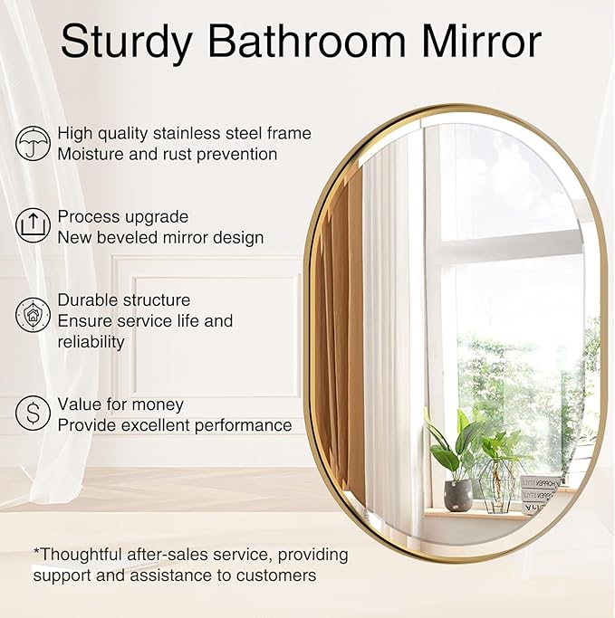 POZINO Oval Beveled Mirror, 22"x30" Brushed Gold Bathroom Vanity Mirror Over Sink, Pill Shaped Capsule Wall Mounted Mirrors for Living Room Bedroom Entryway, Hangs Vertically or Horizontally