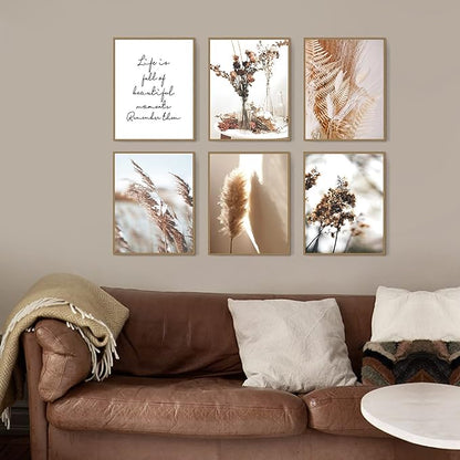 HoozGee Botanical Wall Art Prints Set of 6 Canvas Art Wall Decor Print Nature Pictures Reed Dried Flower Plant Wall Poster Print Home Decor for Living Room Decor (11"x14" UNFRAMED)