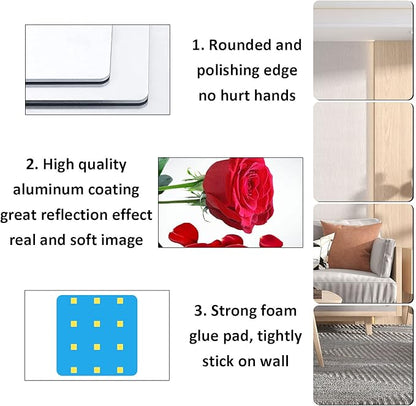 6Pcs Acrylic Mirror Tiles, 8'' x 8'' x 0.07'' Mirror Sheets for Walls Decor, Self-Adhesive Mirror Stickers, Square Mirror Trays Plates for Tables Centerpieces Wedding