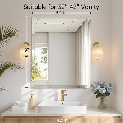 30x36 Inch Rectangle Frameless Mirror, Beveled Bathroom Mirror, Frameless Wall Mirror with 1" Beveled Edge for Bathroom Vanity, Entryway, Living Room