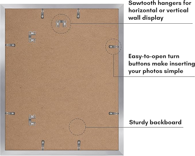 Americanflat 16x20 Picture Frame with Polished Plexiglass - Set of 5 - Use as 11x14 Frame with Mat or Display 16x20 Photo Without Mat - Galleria Collection - Picture Frames for Wall Display - Silver
