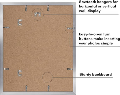 Americanflat 16x20 Picture Frame with Polished Plexiglass - Set of 5 - Use as 11x14 Frame with Mat or Display 16x20 Photo Without Mat - Galleria Collection - Picture Frames for Wall Display - Silver