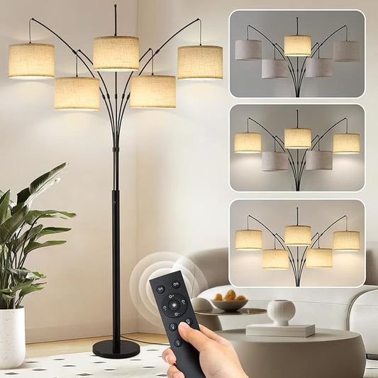 Floor Lamps for Living Room, 4000LM Super Bright Arc Floor Lamp with Remote Control, 5 Light Tall Floor Lamps with Stepless Dimmable, 80" Mid Century Tree Floor Lamp for Bedroom, Office