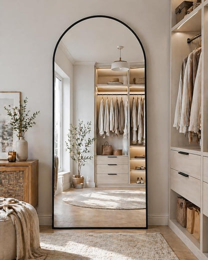 Full Length Mirror, 71"x28" Arched Floor Mirror Freestanding, Floor Standing Full Body Mirror with Stand for Bedroom, Hanging Mounted for Living Room Cloakroom, Black