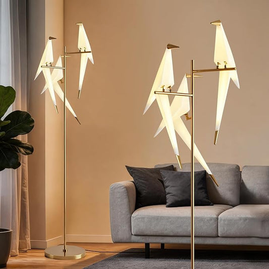 Nordic Paper Crane Floor Lamp, 3-Light Artistic Standing Lamp with LED Lighting, Modern Bird Design with Metal Frame, Decorative Floor Lamp for Living Room, Bedroom, Office & Reading Corner