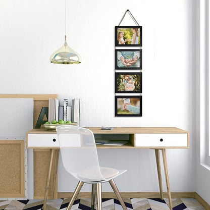 Lavezee 5x7 Hanging Collage Picture Frames Set of 2, Black 8 Opening Horizontal Frame Made to Display 5 x 7 Inch Photo for Wall Decor