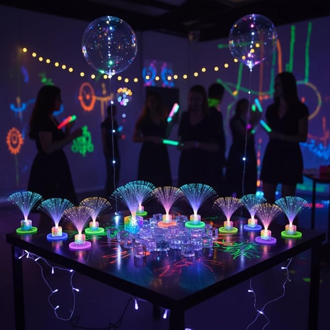 Amylove 8 Pcs Mini Fiber Optic Lamp Bulk LED Light Color Changing Table Centerpiece Glow in The Dark Party Favors Supplies for Wedding Graduation Prom Birthday Disco Dance Decorations (6 Inch)
