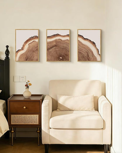 Drsoum Vintage Retro Tree Rings Wood Framed Wall Art Modern Wood Stump Nature Rustic Artwork Bedroom Living Room Ready to Hang 11x14in Natural Framed