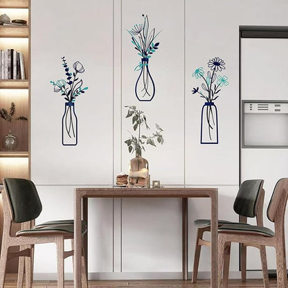 Nonforgetta Metal Flower Wall Art Set of 3 – Minimalist Farmhouse Vase Wall Decor, 3D Metal Sculpture for Living Room, Bathroom, Bedroom & Dining Room – Housewarming Gift