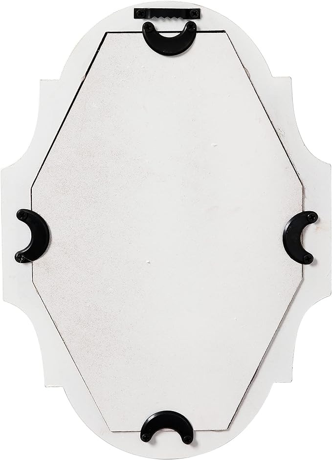 Small Vintage Oval Mirrors for Wall Decor 11 inch, Hanging Farmhouse Wood Entryway Mirror, Distressed White Rustic Scalloped Mirror, Ornate Accent Sculpted Mirrors for Living Room