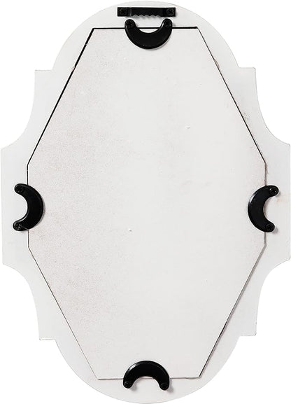 Small Vintage Oval Mirrors for Wall Decor 11 inch, Hanging Farmhouse Wood Entryway Mirror, Distressed White Rustic Scalloped Mirror, Ornate Accent Sculpted Mirrors for Living Room