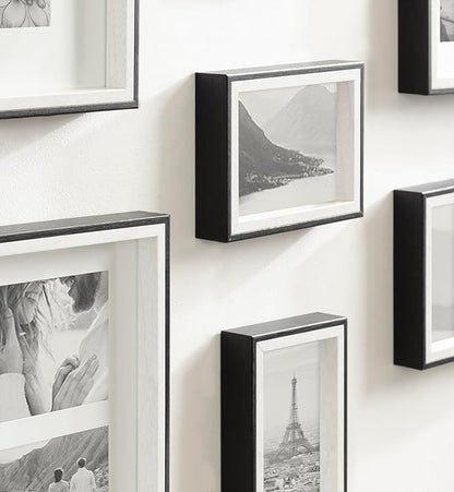 Kate and Laurel Gibson Transitional Picture Frame Set; Set Of 10; Varying Sizes; Black and White; Two-Tone Wall Frame Set Collection with Hanging Template for Gallery Wall Picture Frame Display