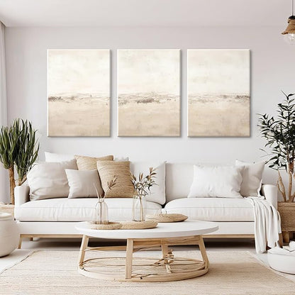 Baccone Beige Abstract Wall Art Set of 3 Neutral Canvas Wall Art Prints Boho Abstract Picture Modern Abstract Art Wall Decor Minimalist Artwork for Living Room Bedroom Decor 24x36 Inch Wrapped Canvas