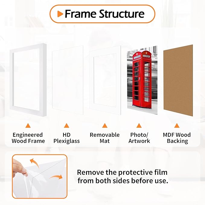 11x14 Picture Frame 2 Pack, White Photo Frames for Gallery Wall Mounting, Display Pictures 8x10 with Mat or 11x14 Without Mat, Poster Frames with Plexiglass for Home Office Wall Decor