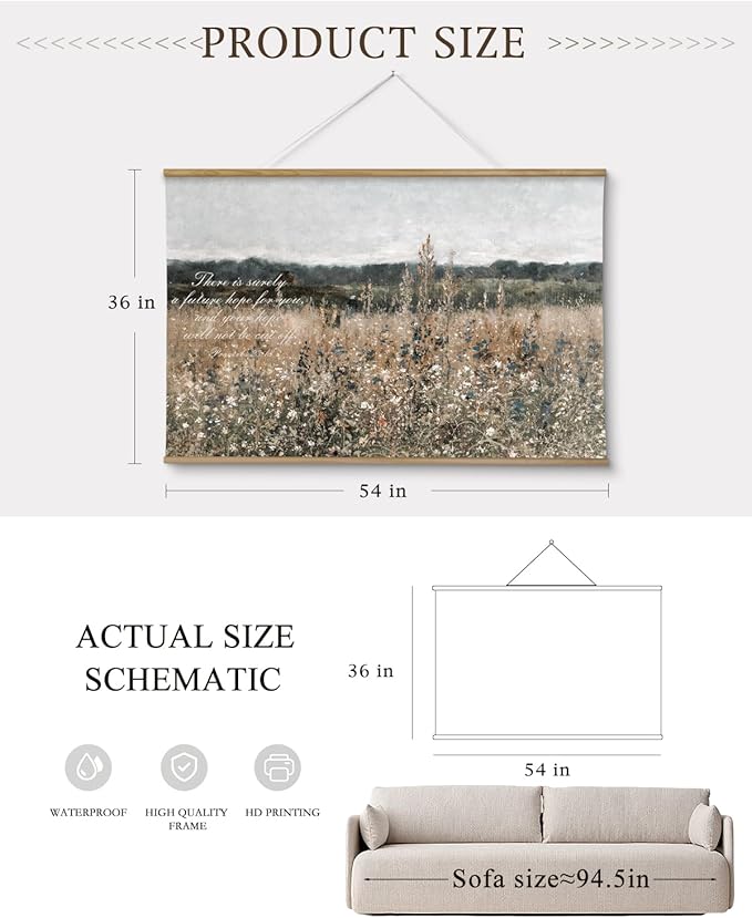 InSimSea 36x54 Large Canvas Scroll Christian Wall Art, Bible Verse with Wildflowers Religious Decor, Inspirational Oil Painting for Living Room, Prayer Room, Church