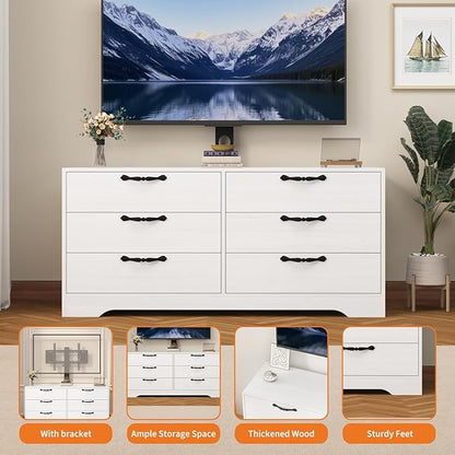 GarveeHome 47.2" Modern TV Stand with Mount for 75 Inch TVs - Adjustable Height Media Console with 6 Drawers, Sturdy MDF Entertainment Center for Living Room, Bedroom & Office