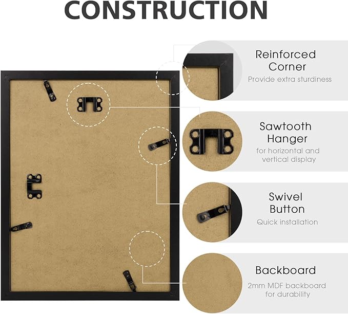Golden State Art, 9x12 Picture Frame Set of 6 - Matted to 6x8 Photo - Engineered Wood Gallery Frame Set - Wall Mounting (Black,6 Pack)