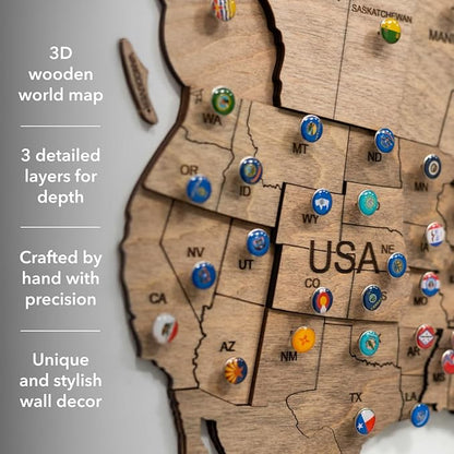 Enjoy The Wood 3D Wooden World Map Wall Art - Large Travel Map with Pins for Art Decor - Decorative Map of the World for Home, Office - Travel Wall Art Housewarming Gift Idea (Terra, M, Unframed)