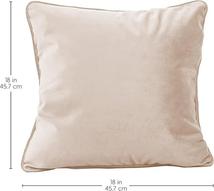 FDP 18" x 18" Velvet Square Pillow Set with Piping Decorative Throw Pillow for Home Dcor in Living Room, Bedroom or Lounge (2-Pack) - Beige, 15158-340