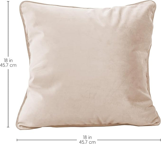 FDP 18" x 18" Velvet Square Pillow Set with Piping Decorative Throw Pillow for Home Dcor in Living Room, Bedroom or Lounge (2-Pack) - Beige, 15158-340