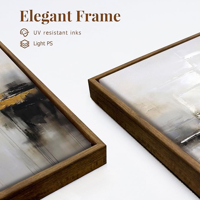Neutral Abstract Wall Decor Mid Century Modern Framed Wall Art, Black and Brown Grunge Wabi Sabi Art Print Canvas Set for Home Office Living Room Bedroom, 3 Panels, 24x36 Inch, Ready to Hang