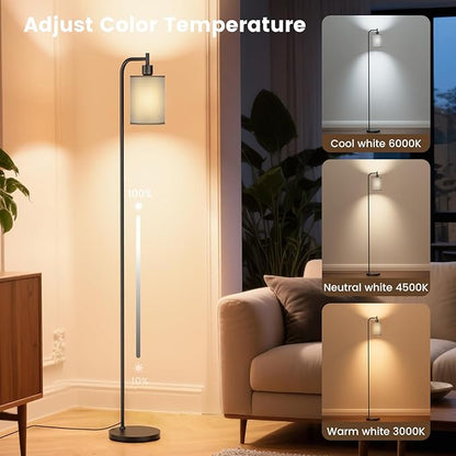 SIBRILLE Floor Lamp with Linen Shade, Dimmable Tall Standing Lamp with Remote Control & 3 Color Temperatures, Modern Floor Lamps for Living Room Bedroom Office Corner, 9W LED Bulb Included