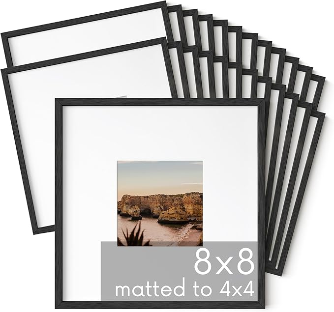 HAUS AND HUES Black Oak Wood 8x8 Picture Frames - Set of 25, Square Frames with Mat, Minimalist Frames for Photos and Artwork (8x8 in, Black, Set of 25)