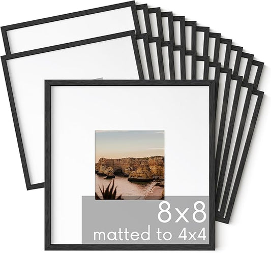 HAUS AND HUES Black Oak Wood 8x8 Picture Frames - Set of 25, Square Frames with Mat, Minimalist Frames for Photos and Artwork (8x8 in, Black, Set of 25)