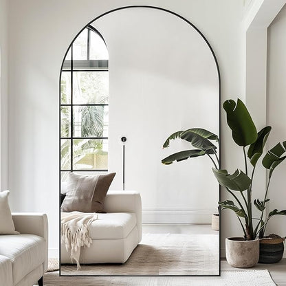 Antok Oversized Full Length Mirror with Stand, 88"x44" Arched Floor Mirror, Aluminum Frame, Wall Mounted/Leaning/Free Standing, Large Body Mirror for Bedroom Living Room Entryway Dressing Room,Black