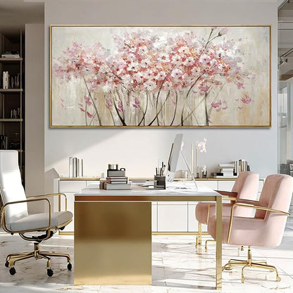 YJYart Floral Wood Wall Art Landscape Photo Prints Pink and White Canvas Poster 40"x86" Office Wall Decorations Picture for Bedroom