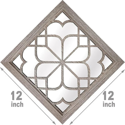 Wocred Set of 4 Mirrors Square Wall Mirror,Gorgeous Rustic Farmhouse Accent Mirror,Barn Wood Color Entry Mirror for Bathroom Renovation,Bedrooms,Living Rooms and More(12”x12”-4pcs)