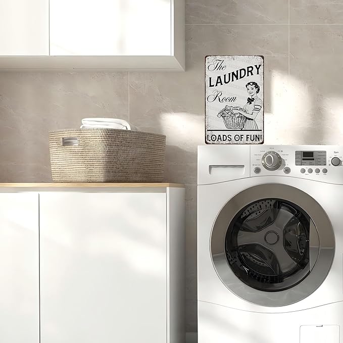 Funny Laundry Room Sign “Laundry Loads of Fun” - Vintage Farmhouse Wall Decor for Bathroom Home Utility Room 8x12 Inch