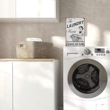 Funny Laundry Room Sign “Laundry Loads of Fun” - Vintage Farmhouse Wall Decor for Bathroom Home Utility Room 8x12 Inch