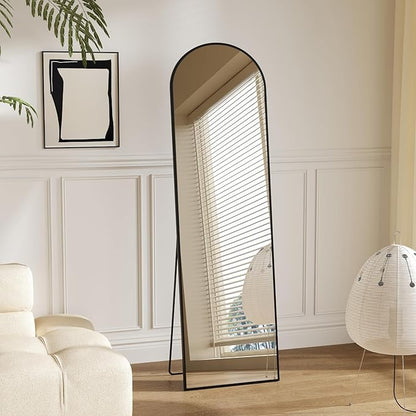 Sweetcrispy 56"x15" Arched Full Length Mirror, Full Body Mirror with Aluminum Alloy Thin Frame, Leaning or Standing, Suitable for Bedroom, Livingroom, Cloakroom, Black