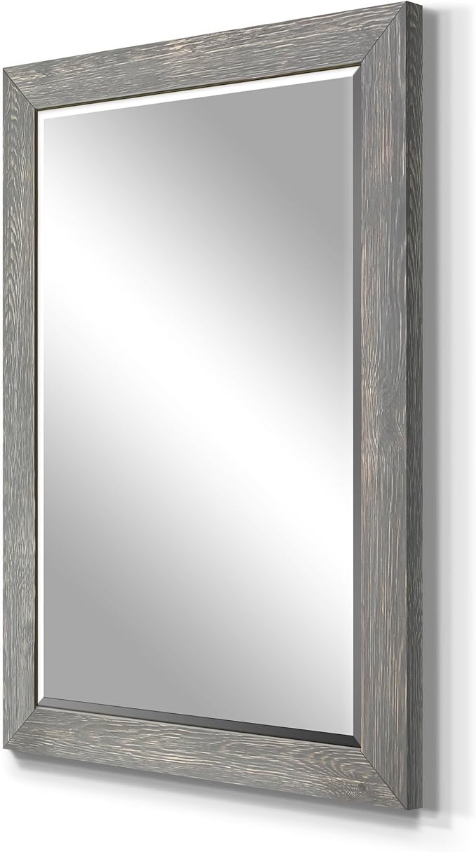 Wexford Home Gray Rustic Mirror Rectangular Barnwood Framed Wall Mirror for Home Decor, Vertical or Horizontal Hanging, 41x29