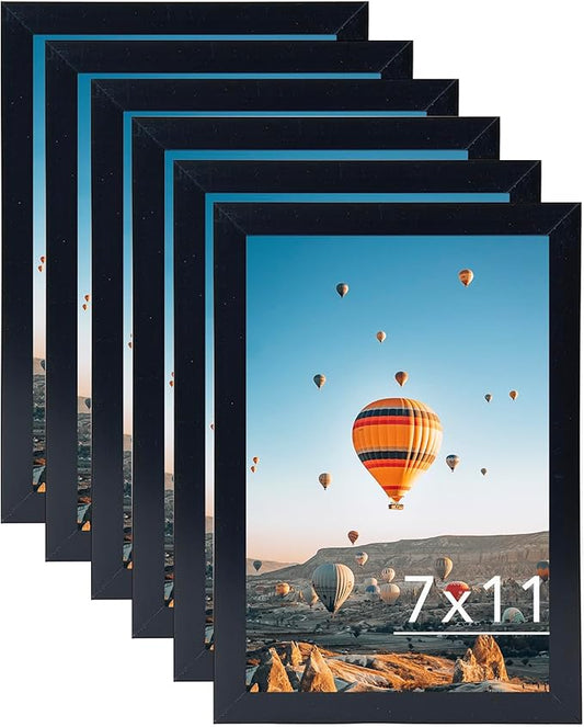 JCJMY 7x11 Picture Frame Set of 6 Black for Wall Hanging or Tabletop- Wall Mounting Horizontally or Vertically, 7 x 11 Wall Gallery Poster Photo Frames for 7 by 11 Photo, 6 Pack, Black