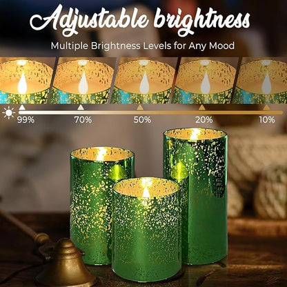 LEDHOLYT Rechargeable Flameless Candle, Flickering LED Pillar Glass Fake Candle with Remote and Timer, Built-in Battery Real Wax Electronic Candle for Room Decoration, Set of 3