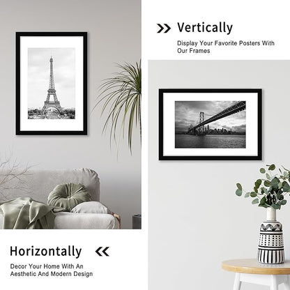 iRahmen 16x24 Poster Frame with 12x18 Mat - Plexiglass Wooden Picture Frames for Photo Wall Gallery Mounting (Pure Black, Set of 2)