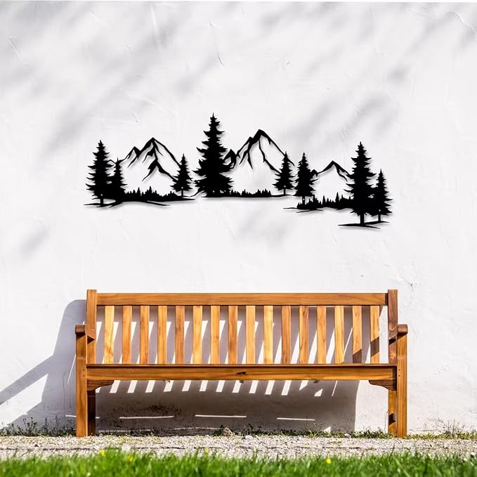 Xedatric 15.35 * 44.09 Inchs Mountain and Forest Metal Wall Decor, Horizontal Wall Art Nature Landscape, Large Metal Wall Art Evergreen Trees Forest Wall Decor,Housewarming Gift