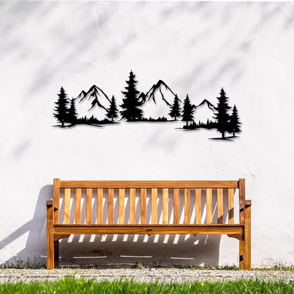 Xedatric 15.35 * 44.09 Inchs Mountain and Forest Metal Wall Decor, Horizontal Wall Art Nature Landscape, Large Metal Wall Art Evergreen Trees Forest Wall Decor,Housewarming Gift